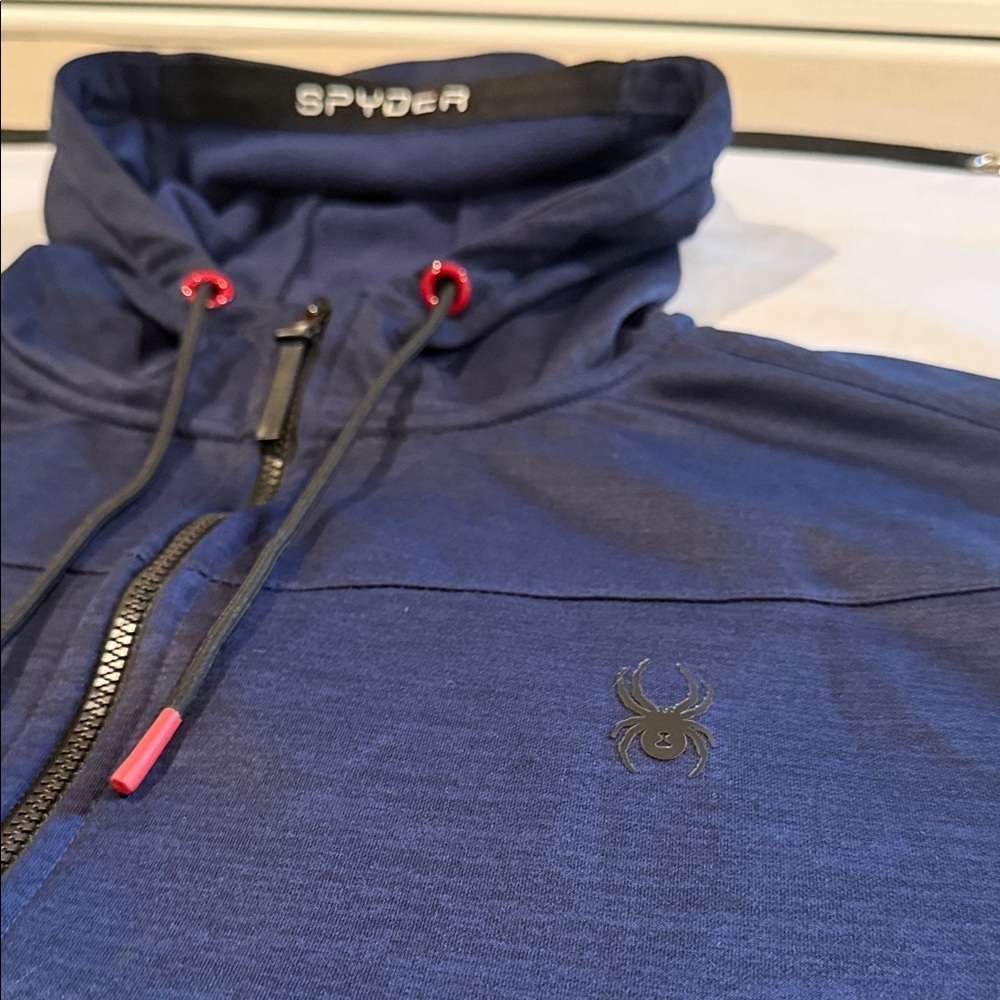 Spyder Active Men's Hooded Full Zip Jacket Brushed Fleece Lined Blue Red SizeXXL - Picture 11 of 16